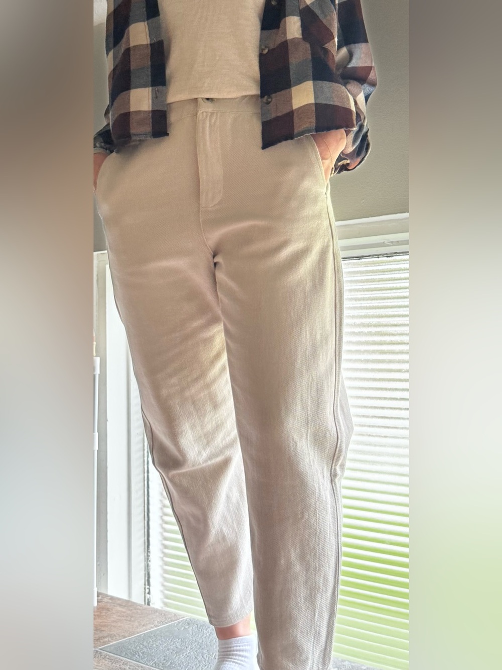 Orfeo Negro Beige Lightweight Denim 100% Cotton Ankle Pants - Tag S Fits Like M